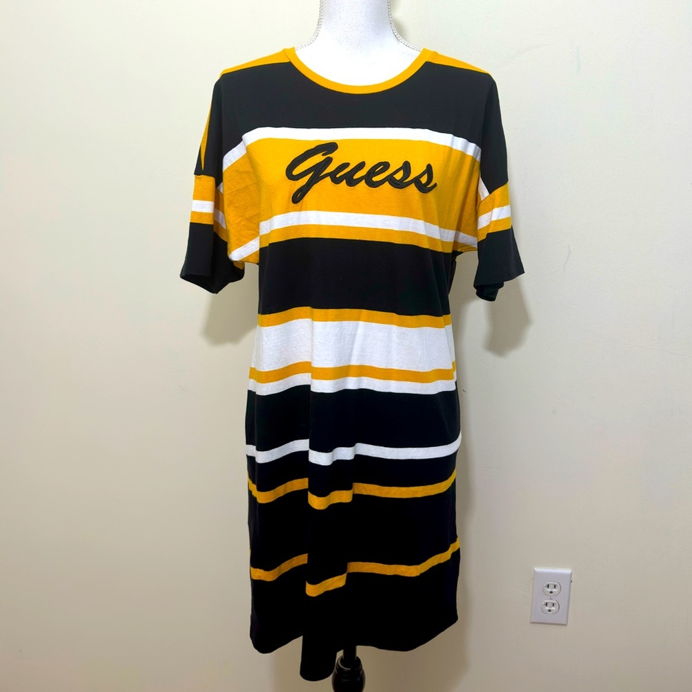NWT GUESS ||Women's STRIPED Yellow and Black over size Dress Sz M